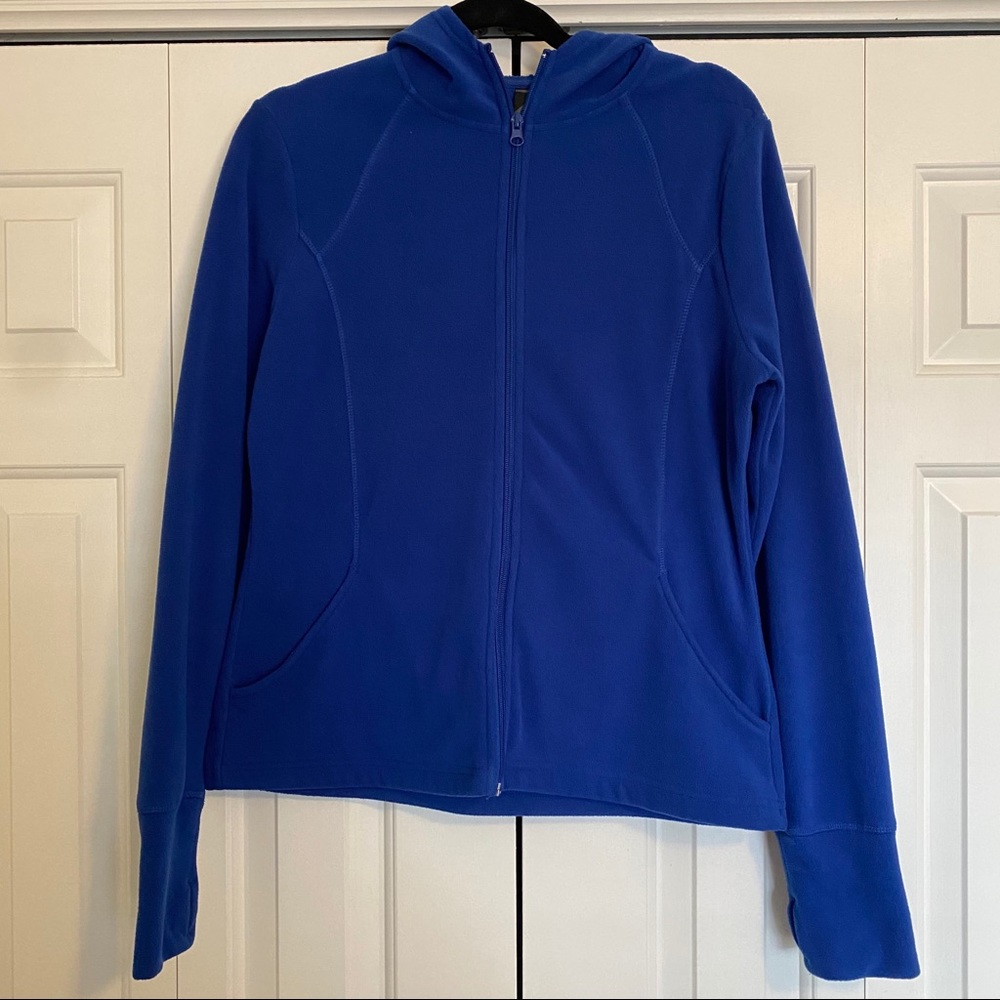 Zella royal blue fleece zip-up jacket w/ hood; M